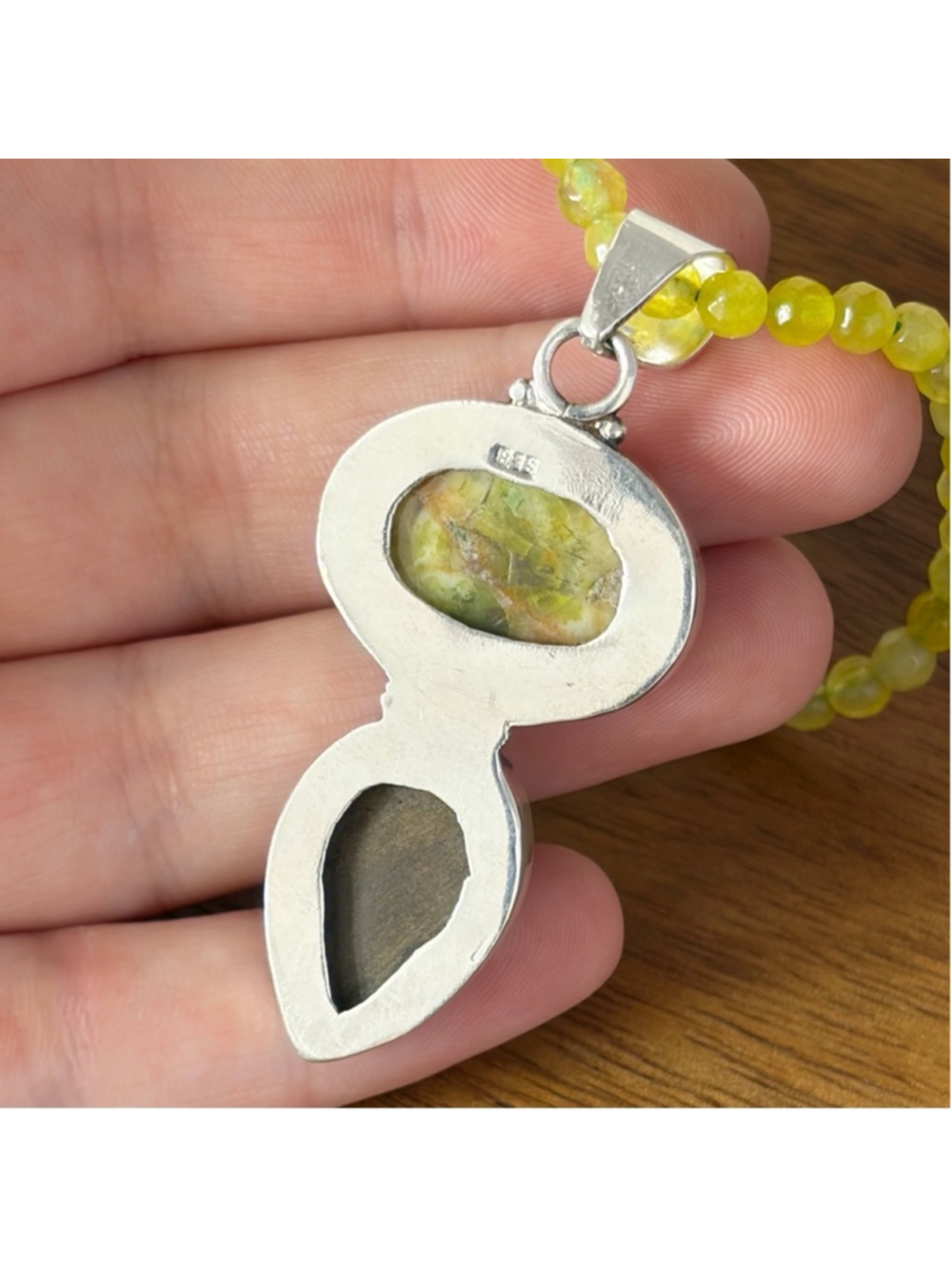 Green Opal & Tiger's Eye Pendant Necklace Southwest Boho 925 Sterling Silver New - Picture 7 of 8
